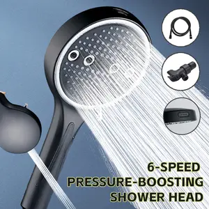High Pressure Handheld Shower Head Combo, 5.12 Inch Rain Showerhead with 6 Spray Modes, Long Hose & Holder, Wall-Mounted Bath System, Polished/Matte Black, Works Great with Low Water Pressure, Ideal for Modern Bathroom Showers