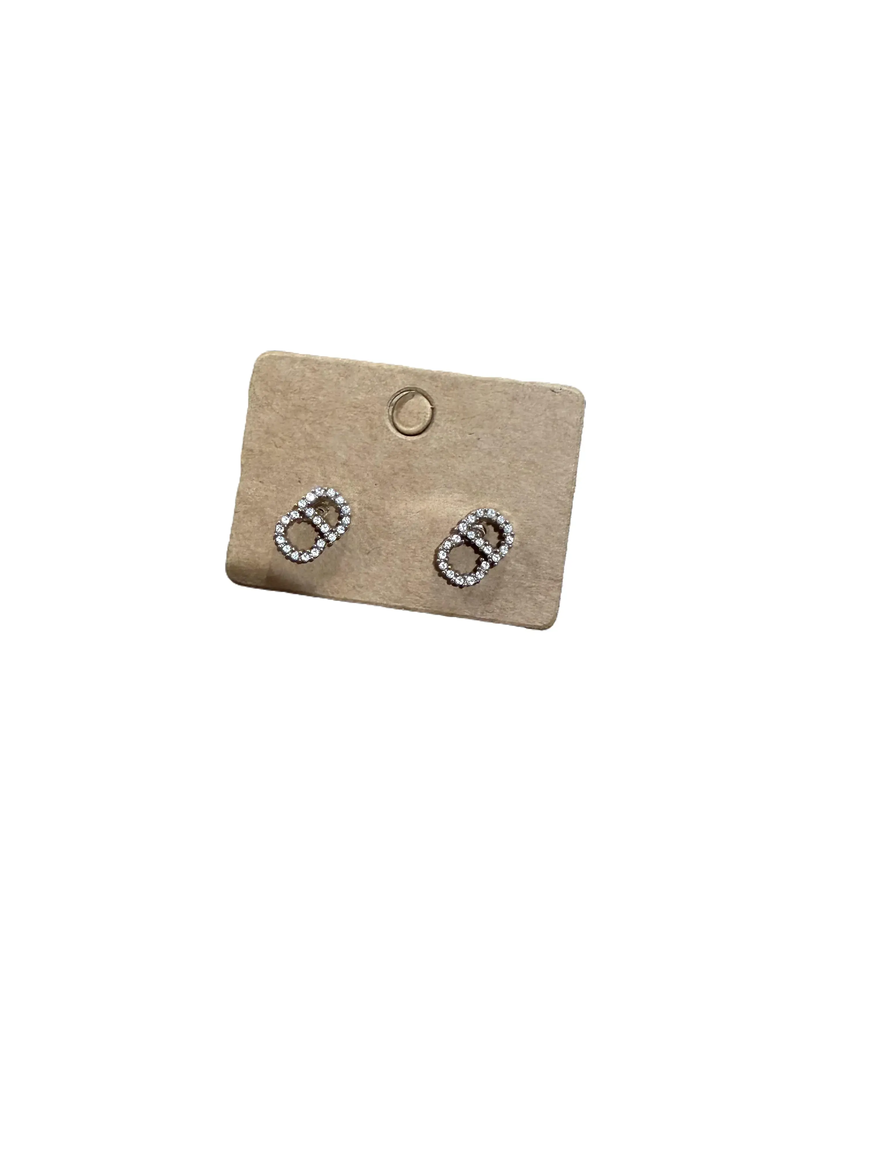 Pre-owned Christian Dior "CD" with Rhinestones Pierced Earrings Perfect for Daily Use
