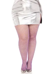 Leg Avenue 9003X 02808 Plus Size Gaia Spandex Fishnet Industrial Tights, Neon Blue - 1X-2X, Women's Gorgeous Lingerie, Fit for Everyday Halloween Use