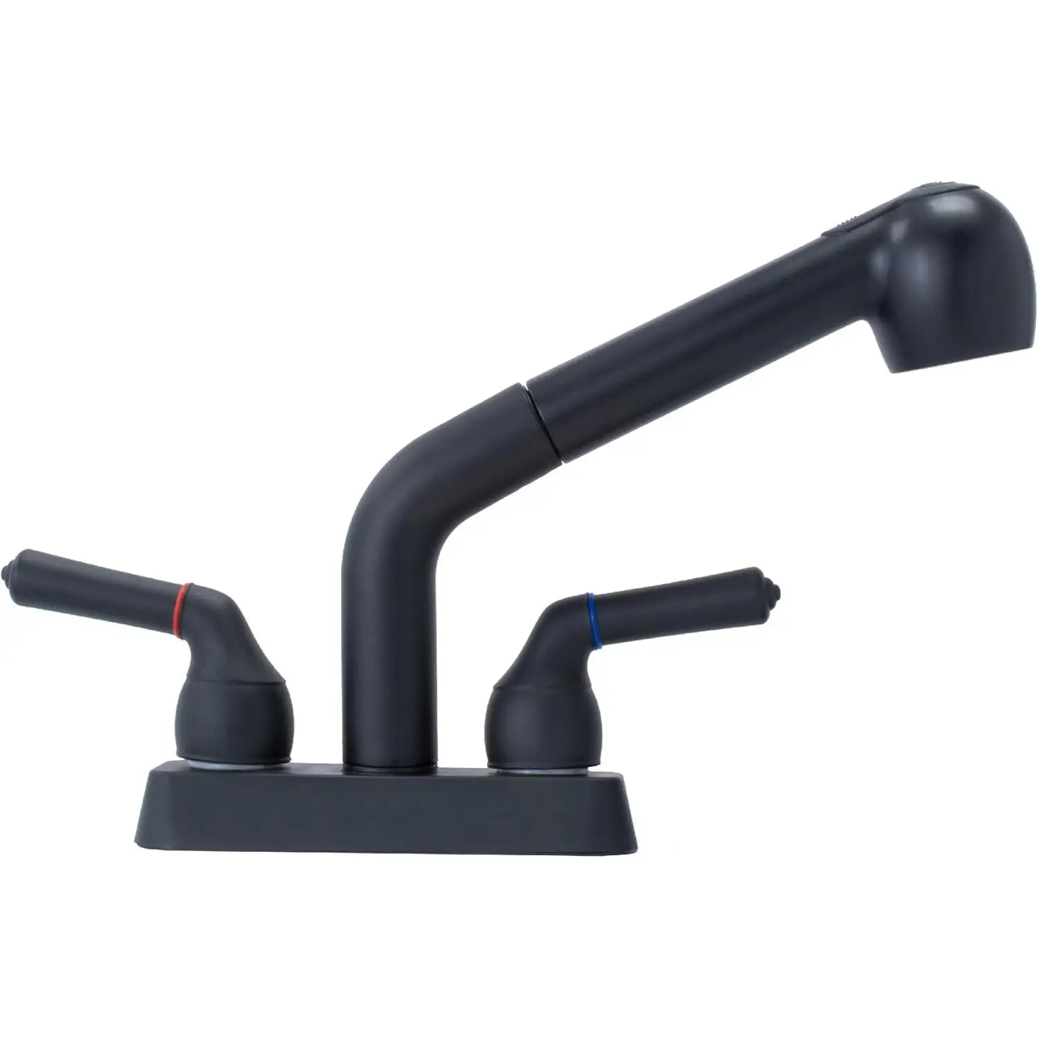 Dual Handle Pull Out Faucet, Black Finish, 4 Inch Center Set, Universal Utility Sink or Laundry Tub ABS Plastic Faucet with Spray Setting