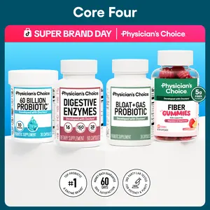 Physician's Choice Core 4 Bundle: Advanced Gut Health Support with Fiber Gummies + 60 Billion Probiotic + Digestive Enzymes + Bloat & Gas Probiotic