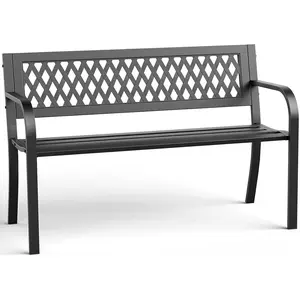 Outdoor Bench, Garden Patio Park Entryway Metal Bench with Comfortable Backrest, Sturdy Heavy Duty Loveseat Front Porch Backyard Lawn Furniture for Outside
