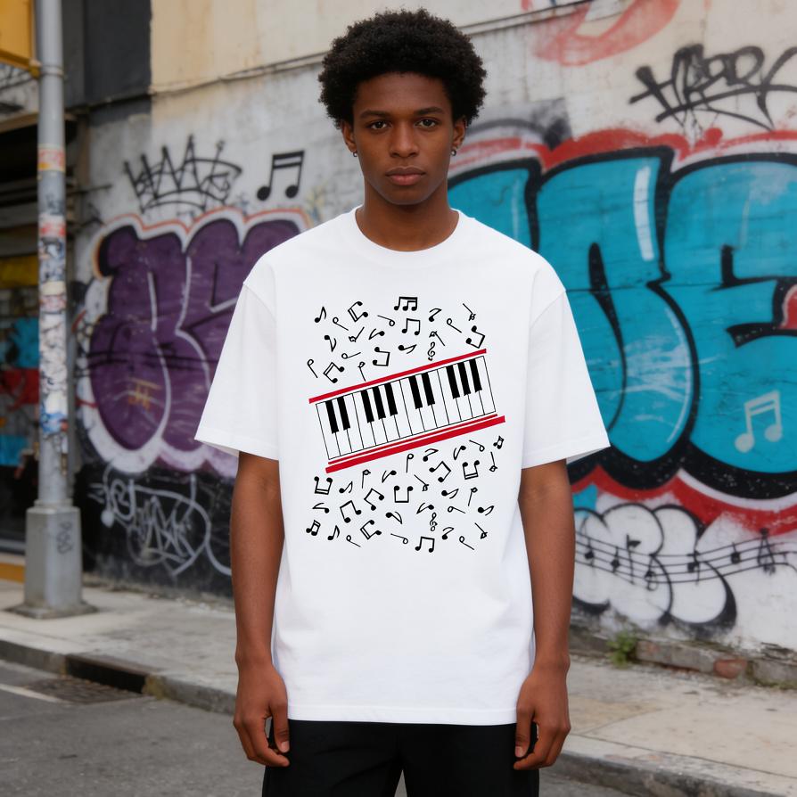 Unisex Michael Jackson Beat It T-Shirt With Piano Keyboard And Music Notes Design