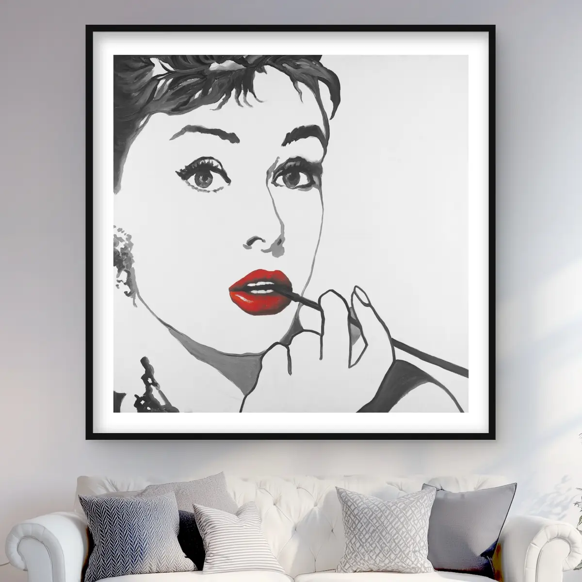 Begin Home Decor C1FM4848QDQB8Y 48 x 48 in. Audrey Hepburn Outline Style - Beauty Pop Art Framed Print Wall Art
