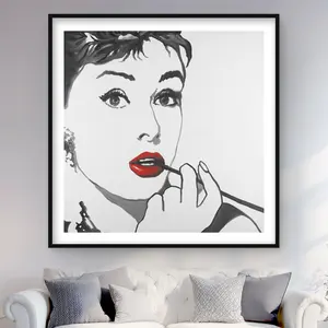 Begin Home Decor C1FM4848QDQB8Y 48 x 48 in. Audrey Hepburn Outline Style - Beauty Pop Art Framed Print Wall Art