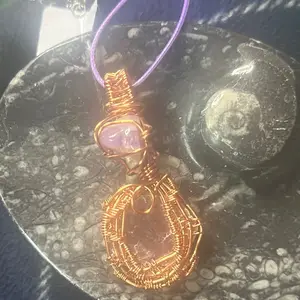 Dream Amethyst and Purple Mica Stone Necklace in Copper Wire Wrap Design with Purple Cord