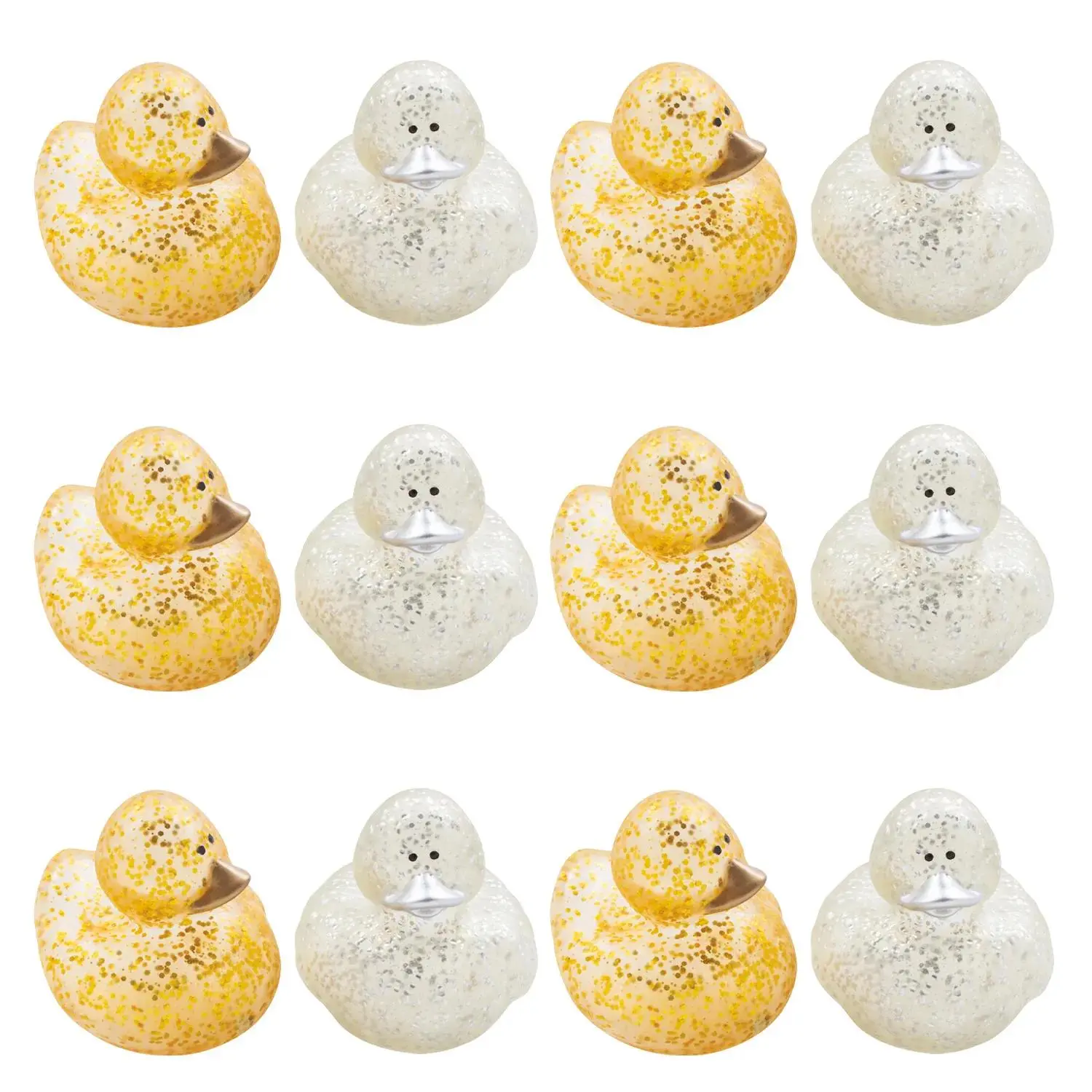 2" Gold & Silver Glitter Sparkle Clear Rubber Ducks - 12 Pc.