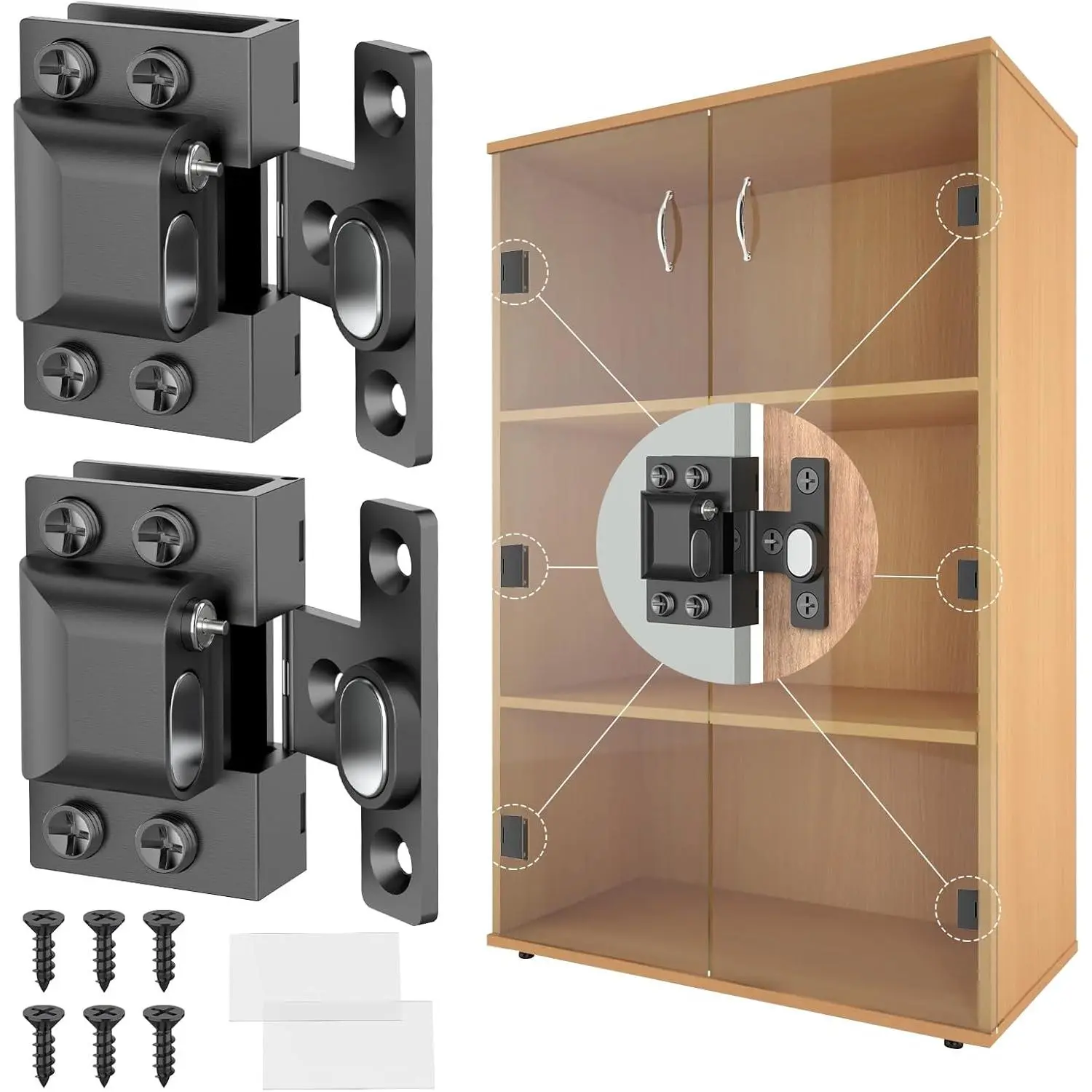 2 Black 304 Stainless Steel Hydraulic Soft-Close Glass Cabinet Door Hinges with Magnetic Latch, Fits 4-9mm Thick Glass, Durable Hardware