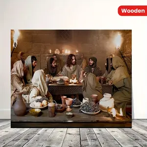 1 piece wooden framed Last Supper canvas painting art print for wall, bedroom, living room, home decoration, modern art, kitchen, religious wall canvas print poster picture with frame, ready to be hung as a gift for her or him