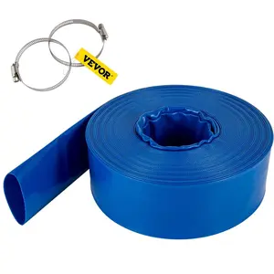 fathersdaygift VEVOR Discharge Hose, 3x 105', PVC Lay Flat Hose, Heavy Duty Backwash Drain Hose with Clamps, Weather-proof Burst-proof, Ideal for Swimming Pool Water Transfer, Blue