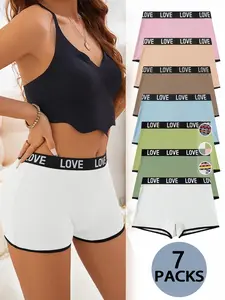 【Plus Size】 Letter Tape Contrast Binding Boyshorts, Casual Comfy Breathable Knicker for Daily Wear, Women's Underwear for All Seasons