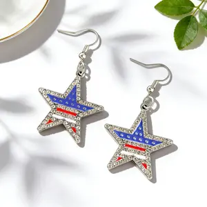 Independence Day Alloy Earrings Cross-border Oil-Dropped Diamond-Inlaid Pendant Earrings Liberty Day Women's Earrings