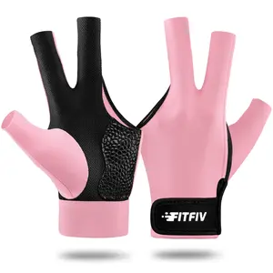 FITFIV Billiards Glove Professional 3-Finger Pool Glove for Left Hand, Snooker Cue Gloves for Men and Women Light Pink