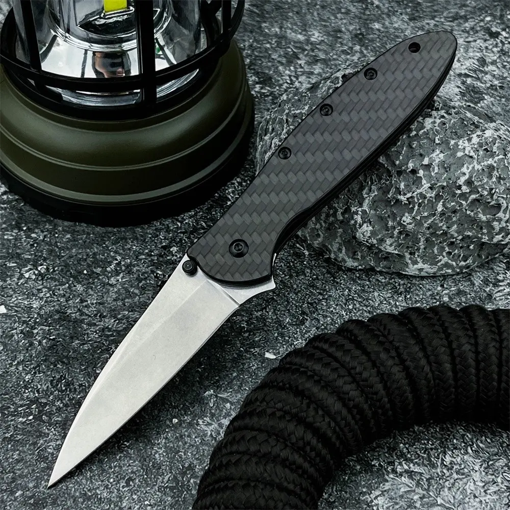 Outdoor Hiking Premium 1660 Folding Knife, Carbon Fiber Handle, 8cr13mov Blade, Daily Trekking Camping Tool, Climbing Equipment, Survival Tools, Outdoor Knives