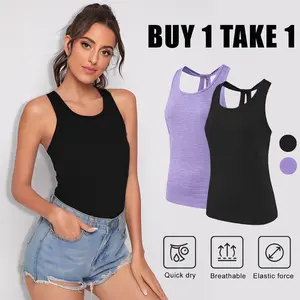 Buy 1 Get 1 Free Women’s Slim Fit Racerback Tank Top | Breathable Lightweight Stretchy Cotton Activewear Cami Slim Fit Breathable Stretchy Cotton Gym Yoga Activewear Activewear Essential  Stretchy Fit  Breathable Style Basic Minimalist