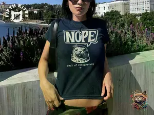 Nope Seal Baby Tee, Funny Animal Graphic Shirt, Y2K Retro Meme Tee, Cute Seal Graphic Tee, Trendy Baby Tee