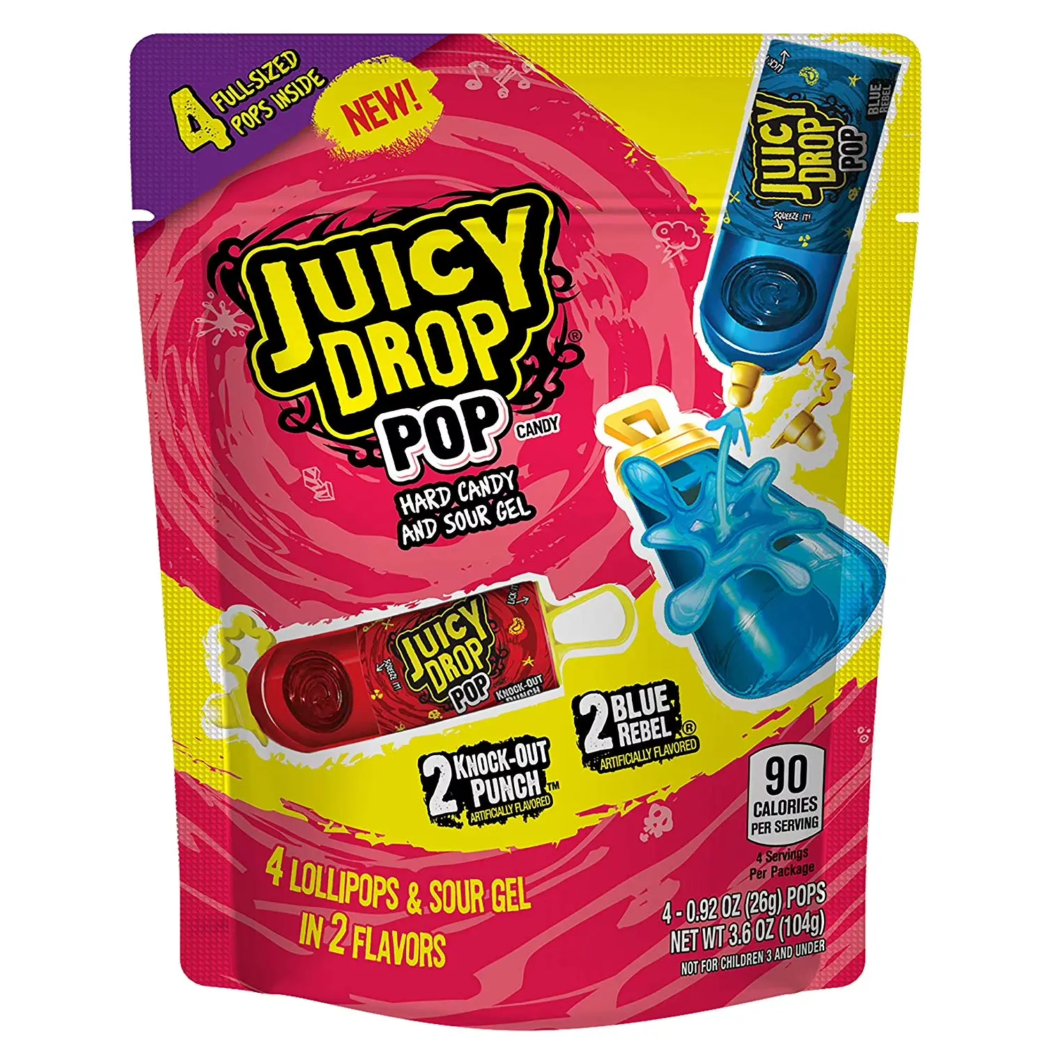 Juicy Drop Pop with Sour Gel Candy, Assorted Flavors, 4 Count