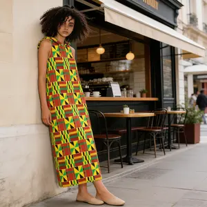 Colorful African Kente Print Hooded Maxi Dress - Sleeveless Bohemian Long Dress for Women Casual Summer Wear