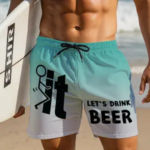 Funny Stick Figure Drink Beer Quote Men's Board Shorts Quick Dry Swim Trunks with Pockets for Beach Party & Vacation Menswear