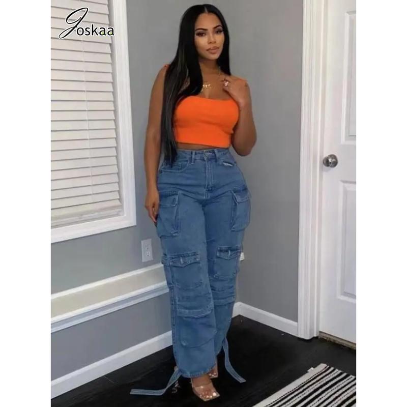 Joskaa Fashion Y2K Pockets Cargo Jeans Women Hipster High Waisted Straight Pants Fall 2023 Casual Denim Trousers Streetwear joskaa