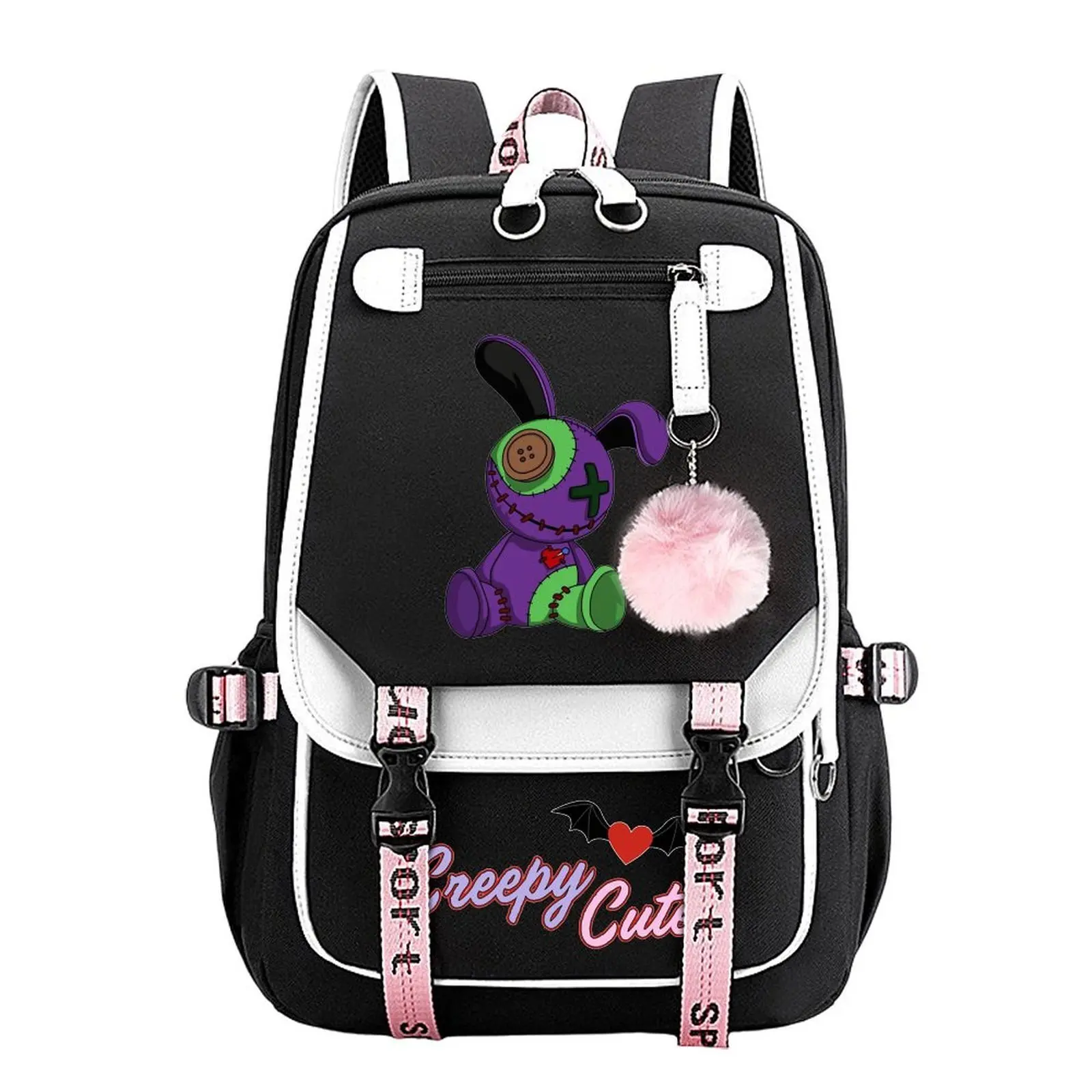 Voodoo Bunny Print Backpack for Boys & Girls, Teen Student School Bag, Large Capacity Backpack,  Water-Resistant Durable Design, Multi-Pocket Organizer, Perfect Birthday & Holiday Gift 11.4” × 18.1”