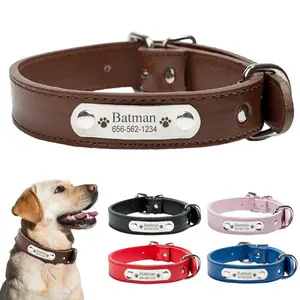 Personalized PU Leather Dog Collar with Engraved Name and ID Tag - Durable and Adjustable for Small, Medium, and Large Dogs and Puppies
