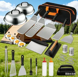 35PCS Griddle Accessories Kit for Flat Top Grill, Heavy Duty Grill Spatula Set with Enlarged Spatulas, Basting Cover and Scraper, Outdoor BBQ Accessories Compatible with Blackstone and Camp Chef, Griddle Cooking Tool Set