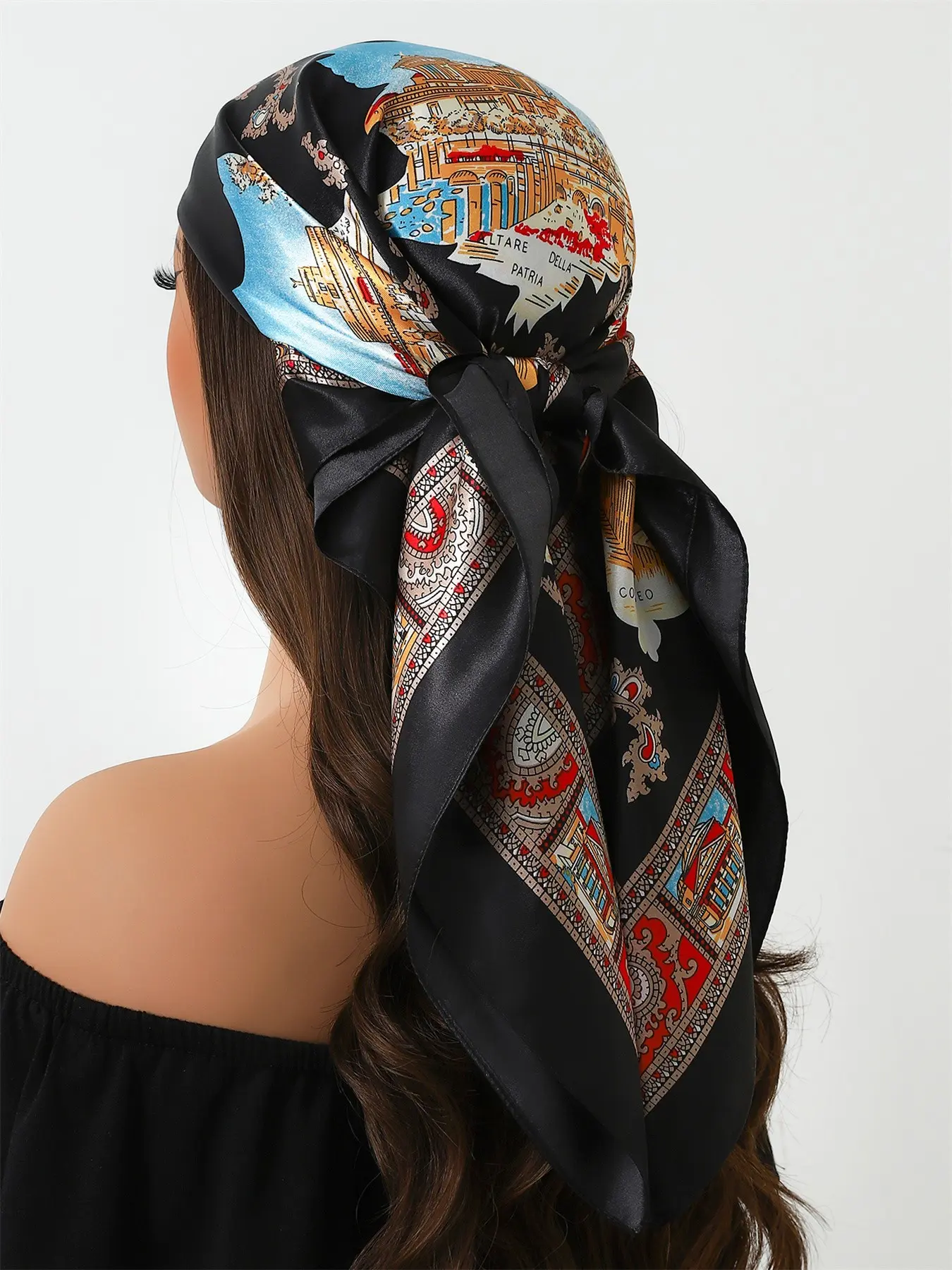 Luxury Printed Scarf, 35.4 Inch Fashion Shawl, 90x90 Cm Travel Wrap, New Outdoor Headscarf for Women, All-Season Silk Scarf
