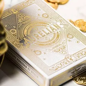 Ellusionist Aurelian White Deck - Premium Gold Foil Coated Box with Multiple Embossing Layers & Gold Oak Leaf Detailing - Most Detailed Playing Cards for Collectors
