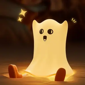 Ghost Night Light Silicone Cute Halloween Ghost Decor Night Light for Breastfeeding Squishy Ghost Nightlight Cordless Rechargeable Dimmable Touch Fun Bedside Light Lamp for Halloween Gifts