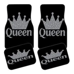 Queen Crown Bling-Bling Car Mat Set, Universal Fit, Crystal Velvet Interior Accessories, Suv & Sedan Mats, Perfect Gift