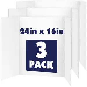 3 Pack Trifold Poster Board, 16in x 24in Corrugated Project Board, White Presentation Board, Trifold Display Board for School Project, Business Presentation, Science Fairs, Event Display