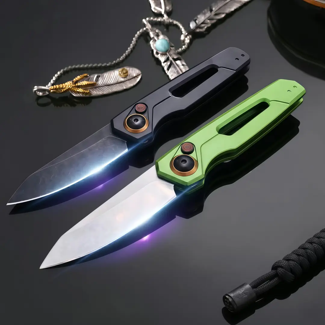 KS 7550 EDC Folding Pocket Tool – One-hand button lock, reverse tanto edge; compact and durable for camping, hiking, outdoor adventures, and everyday carry. A perfect gift for men and women. Aircraft-grade aluminum handle, CPM-154 blade.