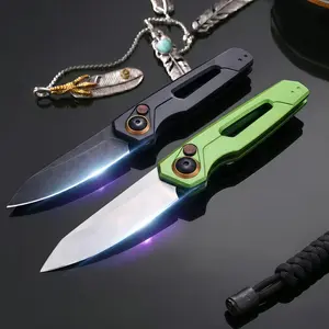 KS 7550 EDC Folding Pocket Tool – One-hand button lock, reverse tanto edge; compact and durable for camping, hiking, outdoor adventures, and everyday carry.A perfect gift for men and women.Aircraft-grade aluminum handle, CPM-154 blade.