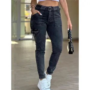 New Belt Women's Classic Sexy Tight Skinny Pants High Elastic Black Washed Workwear Jeans Womenswear Bottom Trouser Streetwear Denim Basic Maternity Minimalist patch  pants