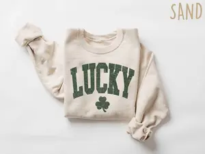 [Sale off up to 50%] Womens Lucky Sweatshirt, Cute Shamrock Shirt, Happy St Patricks Day Shirt, St Pattys Day Outfit, Irish Lucky Day Shirt, St Patricks Day Gift, streetwear graphic tee