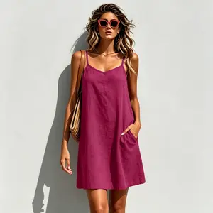 Women's Summer V-Neck Sleeveless Camisole Dress - Smooth Cool Fabric - Elegant Casual Wear for Urban Walks, Weekend Outings