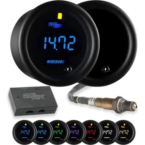GlowShift Tinted 7 Color Digital Wideband Air/Fuel Ratio AFR Gauge Kit - Includes Oxygen Sensor, Data Logging Output, Weld-in Bung & Wiring - Smoked Lens - Multi-Color LED Display - 2-1/16" 52mm