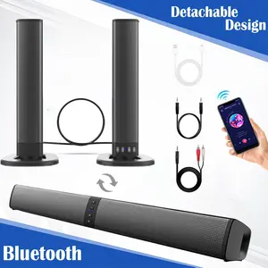 Sound Bar for TV with Subwoofer, 20W, Detachable Wireless TV Soundbar 3D Surround Sound System TV Speaker for Home Theater Audio, TF/AUX/FM/RCA, Movie, Game