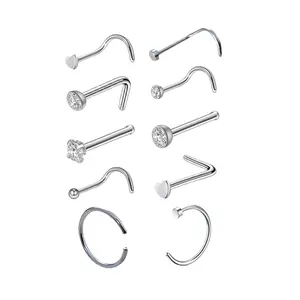 10PCS Nose Studs Set, 316L Stainless Steel CZ Nose Rings, Hypoallergenic Nose Jewelry