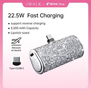 iWALK Sparkly Portable Charger - 22.5W 5000mAh Power Bank, Compact USB Type-C Cable Connector, Fast Charging for iPhone 17/16/15, Durable Lithium Battery Travel Gadget, Mini Phone Accessories for Purse, Smartphone & Electronics Devices summerwins,summerwi