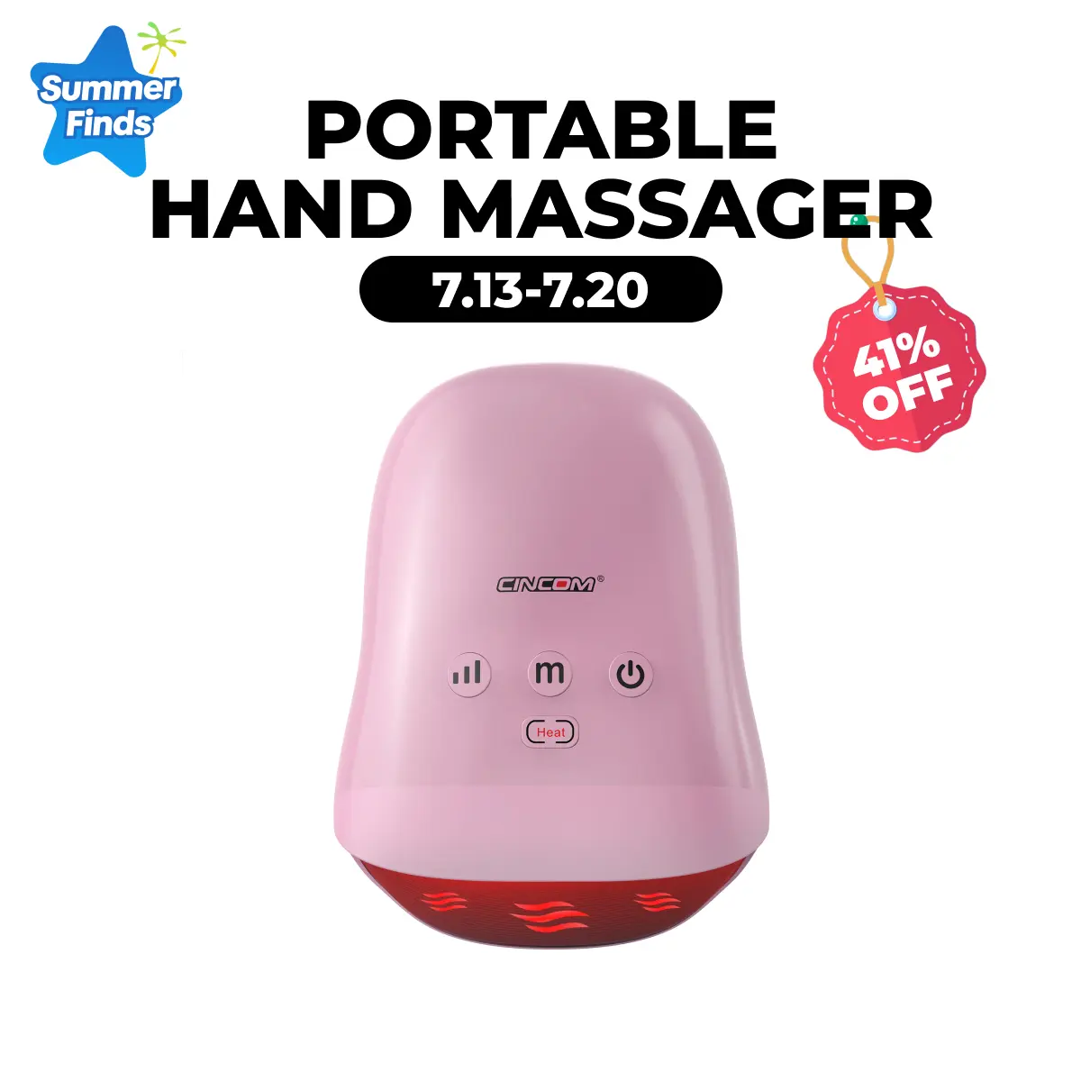 CINCOM Portable Vibratory Hand Massager (Rose) - Cordless USB Rechargeable Massager, Adjustable Vibration Intensity, Comfort Heat, Auto-Off, Ideal for At-Home Spa, Gifting, Usb Rechargeable Massagers