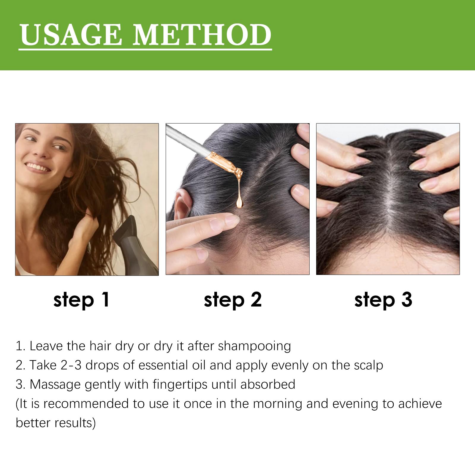 Rosemary Hair Oil，It clears away excess oil, dirt and dead skin cells on the scalp, nourishes the scalp and helps minimize hair shedding. It boosts scalp circulation, nourishes hair roots and replenishes nutrients essential for healthy hair growth.