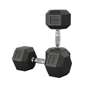 5-50 LB Hex Dumbbell Set of 2 – Rubber Encased Cast Iron – Textured Carbon Steel Handle – Great for Home Gym Strength Training, Muscle Building, & Fitness Workouts