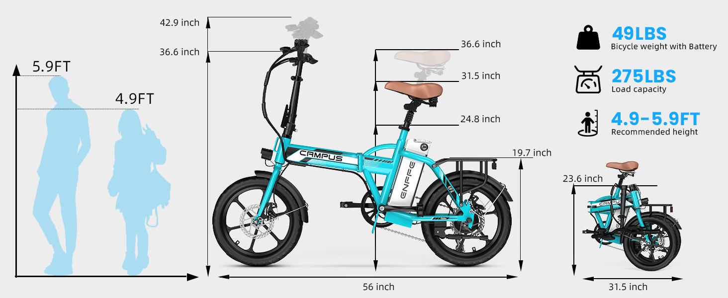 Foldable Urban Electric Bicycle - 800W Motor, 36V15ah UL Certified Removable Battery, 16-Inch Tubeless Tires, Dual Disc Brakes, 20 mph Top Speed, 19-31 mi Range, Lightweight Compact Design for City Riding