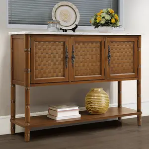 Entryway Table with artificial stone look tabletop , 47'' Farmhouse & Modern Console Table with Storage, Rustic Sofa Table with Open Shelf for Entry Way, Hallway, Living Room