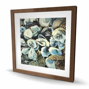 Begin Home Decor C1FM2424YNFAAX 24 x 24 in. Oyster Shells Coastal Framed Matted Print Wall Art - Home Decor Art