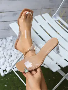 Women's Fashionable Transparent Double Strap High Heel Sandals, Elegant Square Toe Sandals for Party, Daily Clothing Decor for Women & Girls, Walking Shoes, Elegant Heeled Sandals