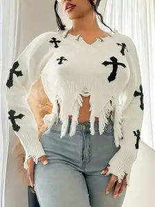 Women's Pure Color Knitted Fringe Pocket Sweater Coat, Loose Long Sleeve Casual Everyday Outerwear, Fall & Winter Fashion, Elegant Women's Clothing Fitted Knitwear