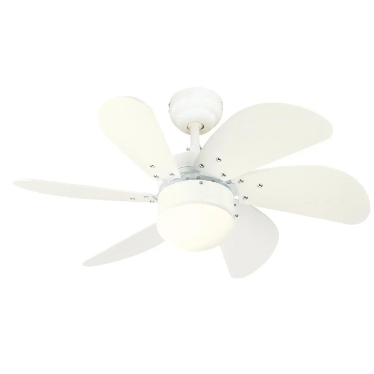 212 MAIN Contemporary 30 In Energy-Efficient Ceiling Fan, White Finish, 6 Curved MDF Blades, Opal Frosted Glass, Dimmable LEDs, 4.5 W, 12.8 lbs, 227 RPM, Eliminates Bulb Replacements, Ideal for Small Rooms, Ceiling Fans